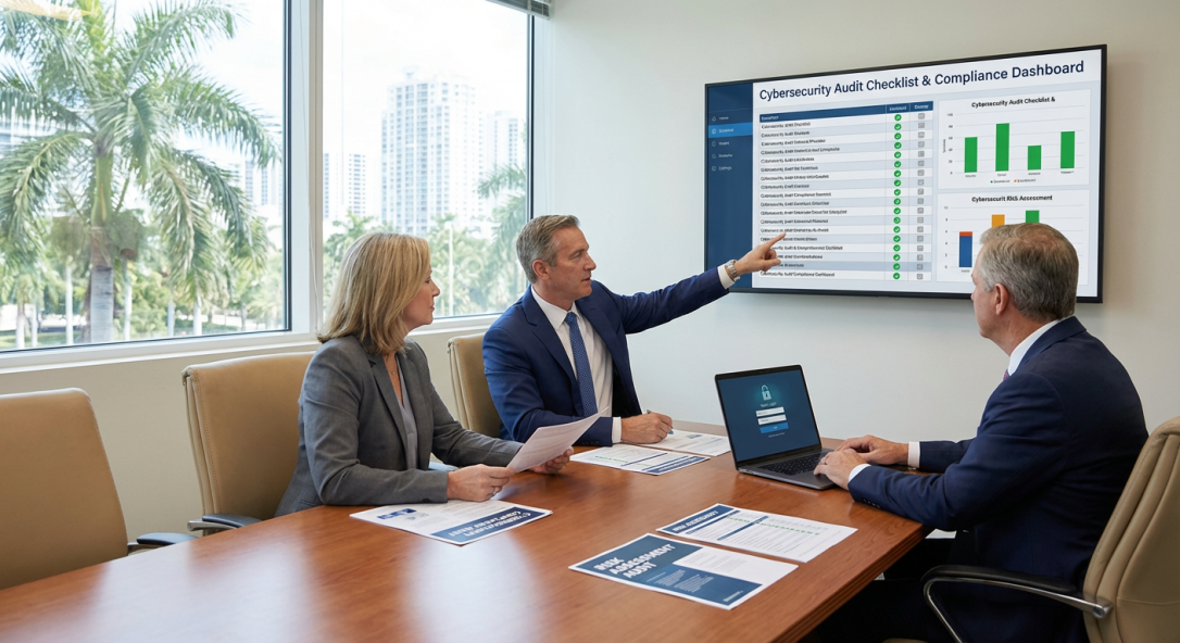 CPA firm partners reviewing FTC Safeguards audit documentation and cybersecurity compliance checklist