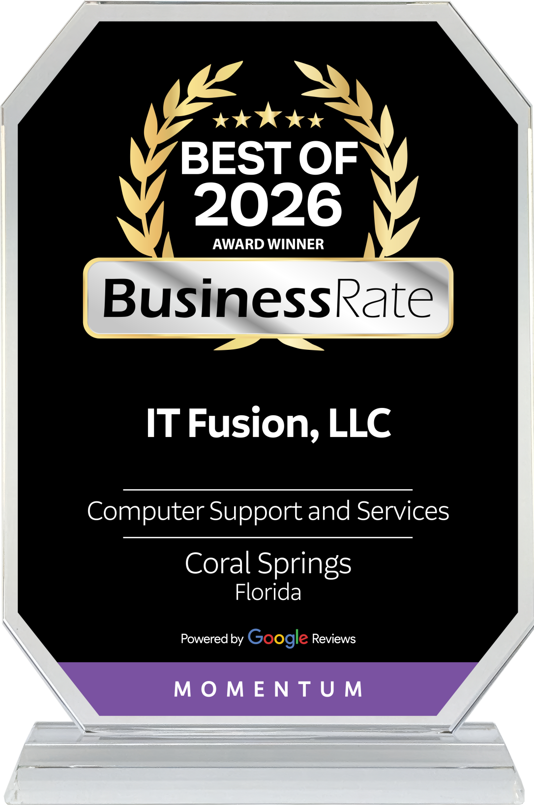 IT Fusion receiving BusinessRate Best of 2026 Award for Computer Support in Coral Springs Florida